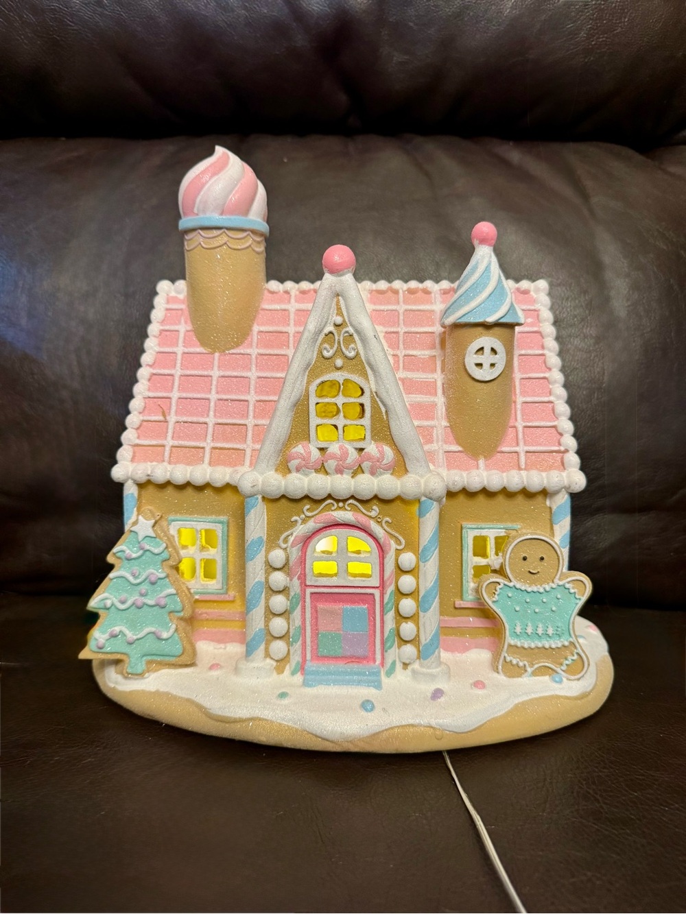 Pastel Pink Gingerbread House Holiday Decoration